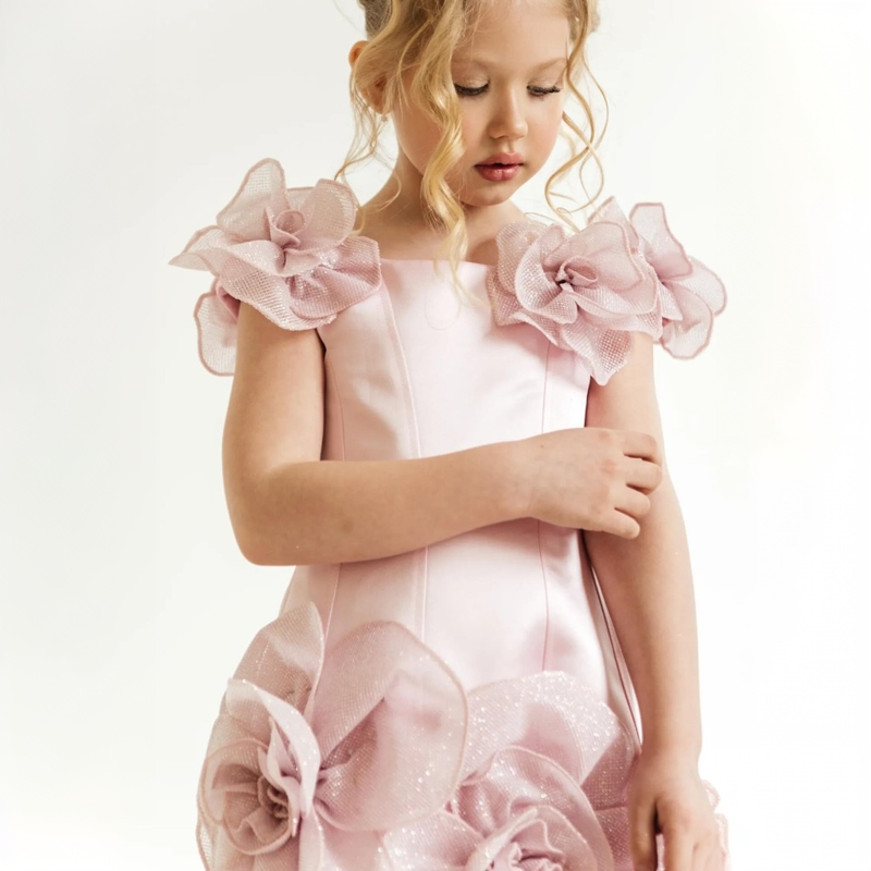 Chemical Fiber Blend Rosette Cap Sleeve Short Dresses - image 6