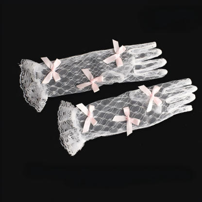 Solid With Bow Gloves - Pink bow style - Children-28cm - image 2