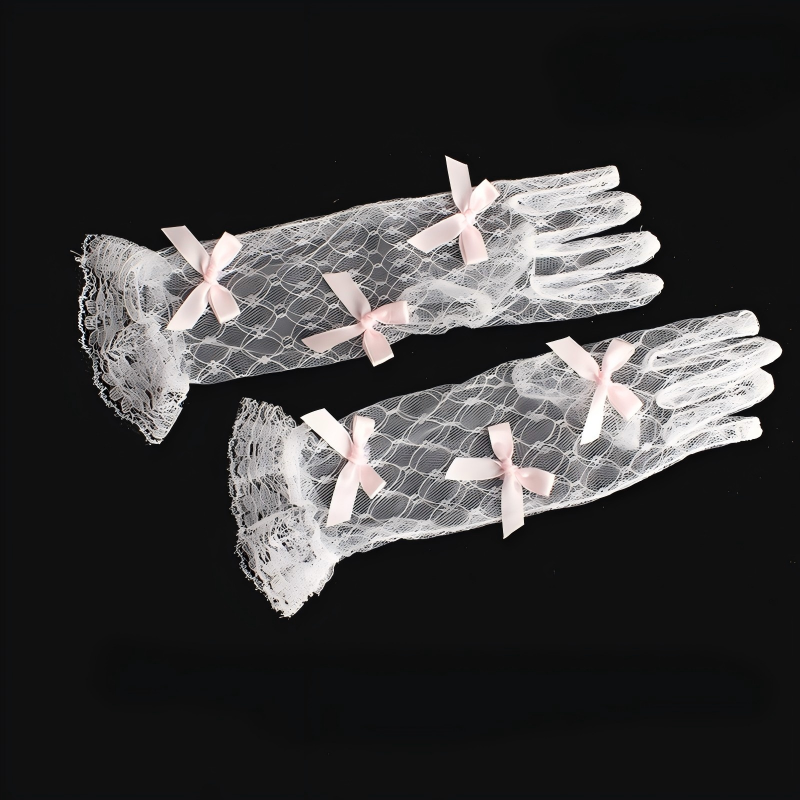 Solid With Bow Gloves - Pink bow style - Children-28cm - image 2