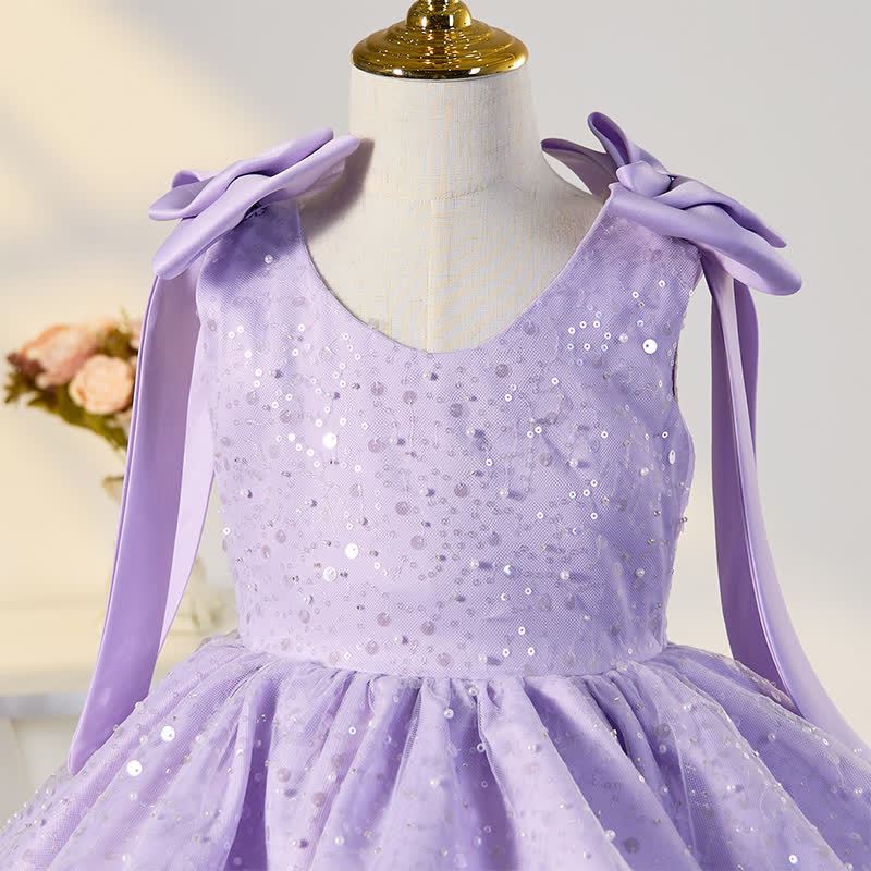 Chemical Fiber Blend Bow Sequins Sleeveless Mid-long Dresses - image 12