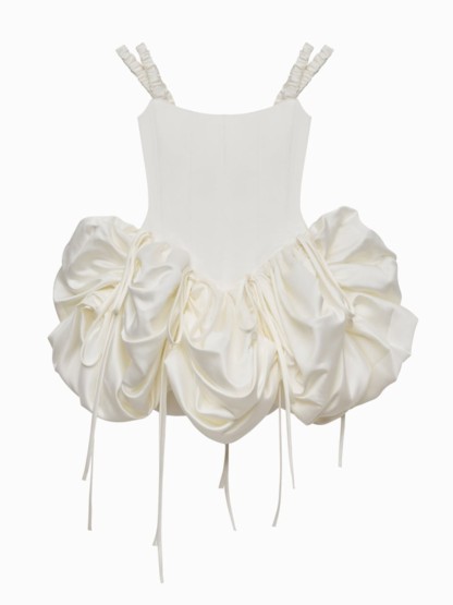 Satin Drawstring Sleeveless Short Dresses - image 4