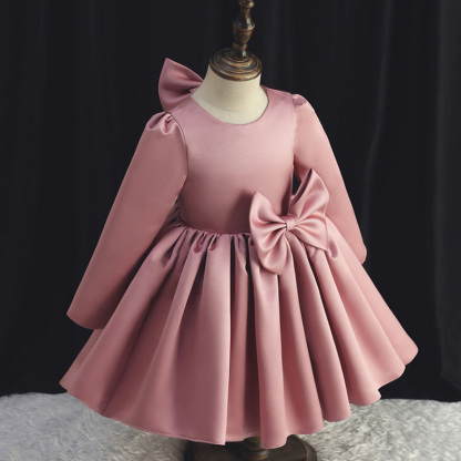 Satin Bow Long Sleeve Regular Dresses - image 5