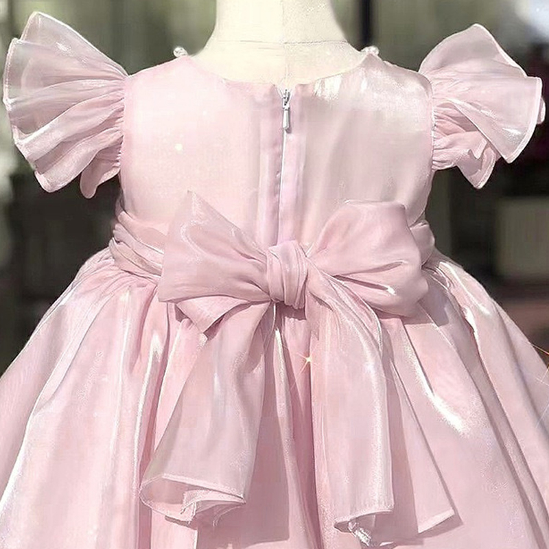 Satin & Organza Imitation Pearls Gathered Cap Sleeve Short Dresses - image 4