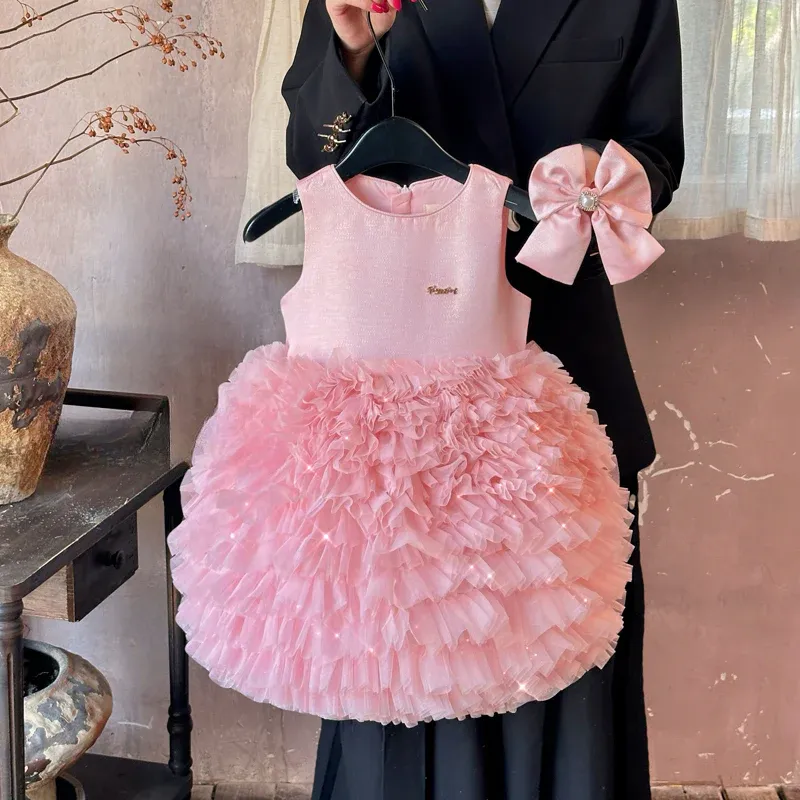 Twill & Mesh  Sleeveless Mid-long Dresses