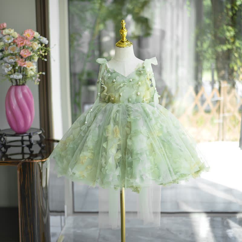 Chemical Fiber Blend Pearl Rosette Sleeveless Midi Dresses  - Light Green - 15-16Y - image 5