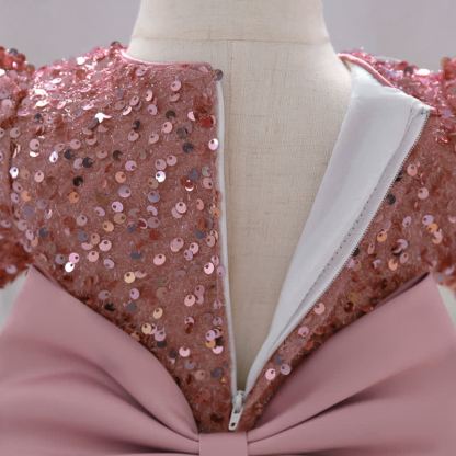 Sequins & Mesh Bow Sequins Short Sleeve Mid-long Dresses - image 20