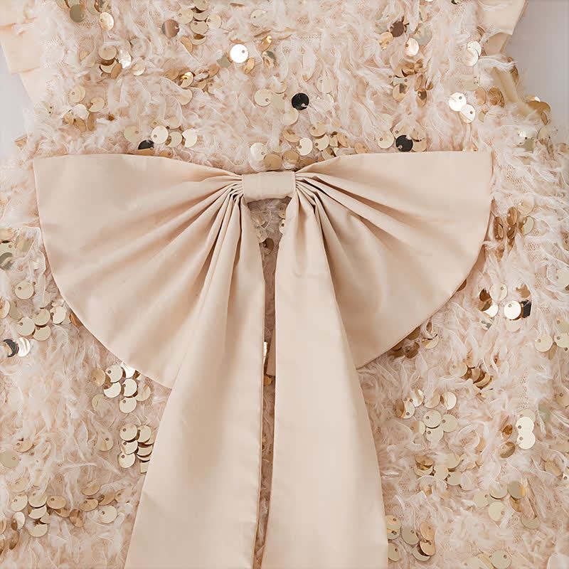 Mesh Sequins & Bow Sleeveless Mid-long Dresses - image 11