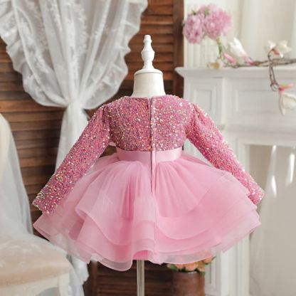 Sequins & Mesh Bow Long sleeve Mid-long Dresses - image 6