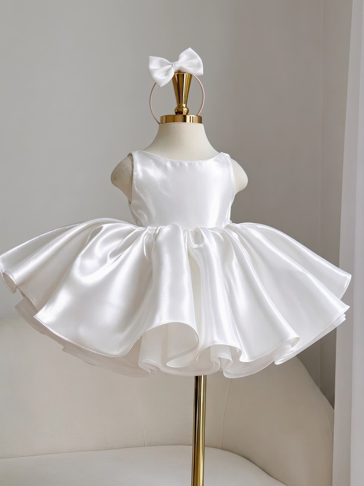 Liquid Satin Backless Bow Sleeveless Short Dresses - White - 4Y - image 3