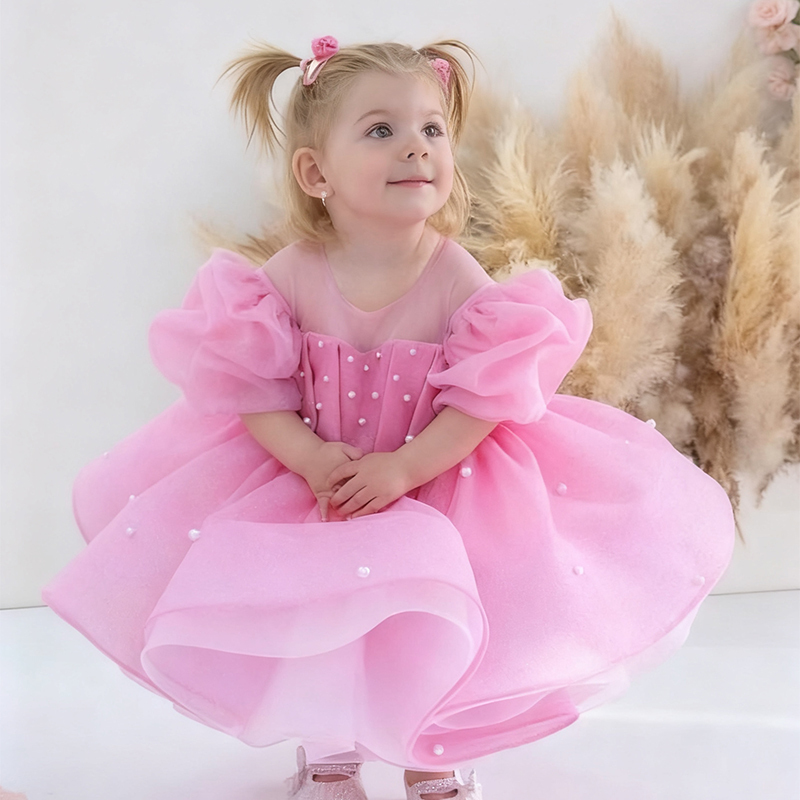 Chemical Fiber Blend Bow Imitation Pearls Short Sleeve Mid-long Dresses - image 5