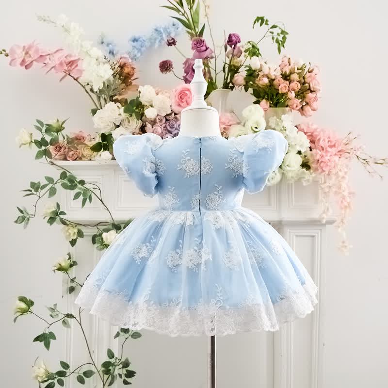 Satin & Mesh Pearl Lace Edge Short Sleeve Midi Dresses - image 9
