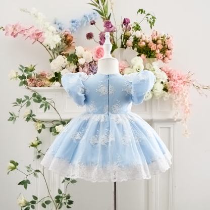 Satin & Mesh Pearl Lace Edge Short Sleeve Midi Dresses - image 9