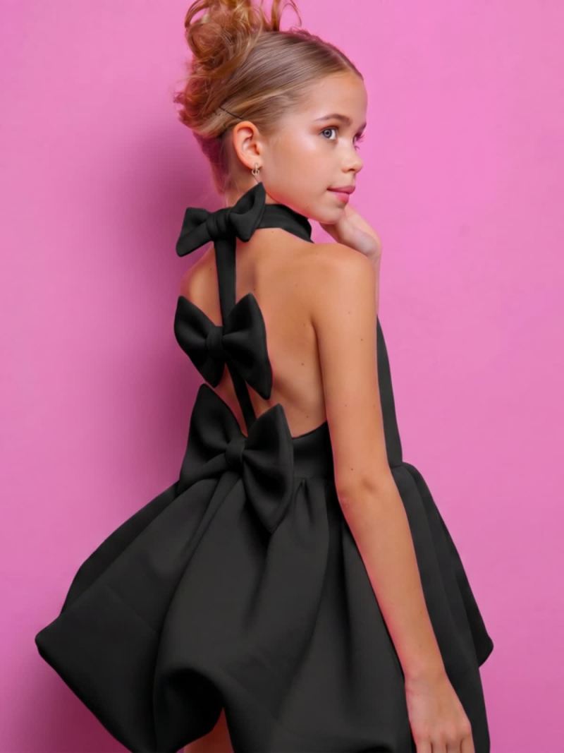 SCUBA KNIT Bow Sleeveless Short Dresses - Black - 8Y - image 5