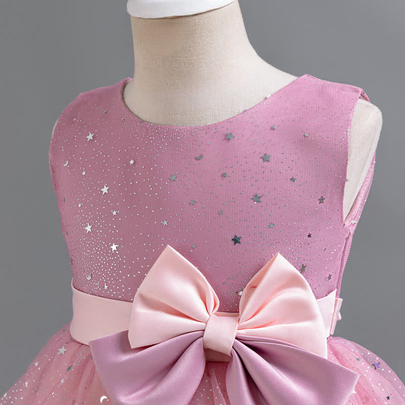 Polyester Cotton Bow Glitter Sleeveless Mid-long Dresses - image 12