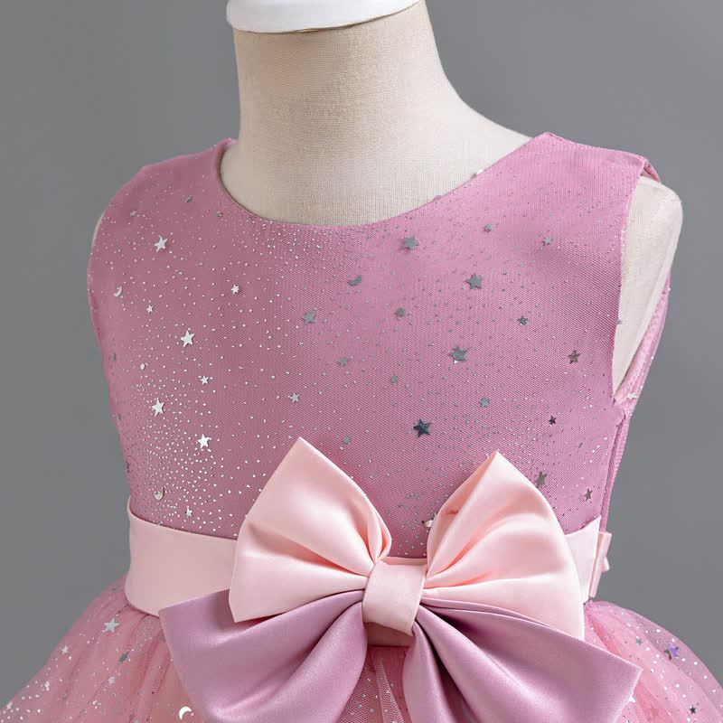 Polyester Cotton Bow Glitter Sleeveless Mid-long Dresses - image 12