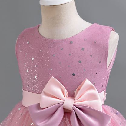 Polyester Cotton Bow Glitter Sleeveless Mid-long Dresses - image 12