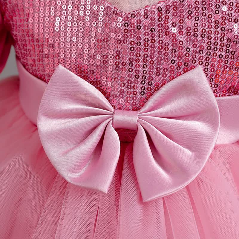 Mesh Bow Sequins Folds Short Sleeve Mid-long Dresses - image 21