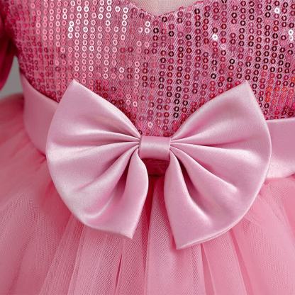 Mesh Bow Sequins Folds Short Sleeve Mid-long Dresses - image 21