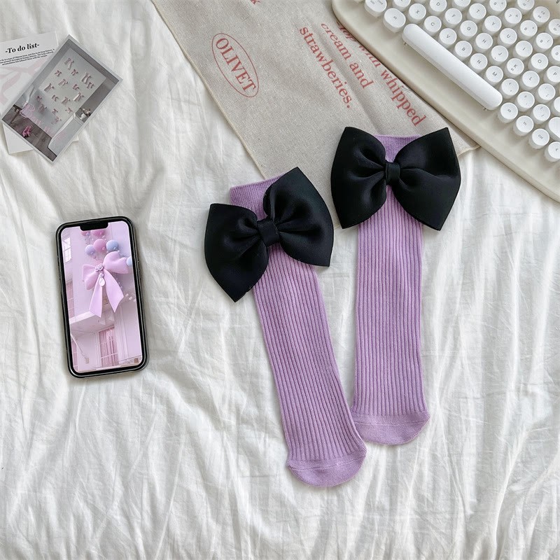Solid With Bow Socks - Purple - 3-10Y - image 5