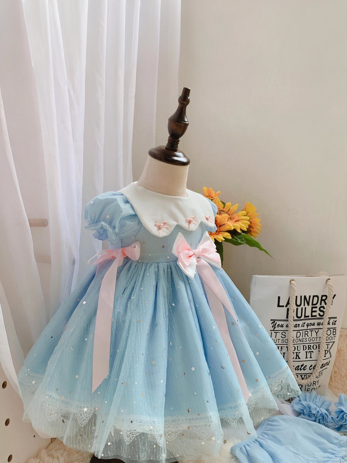 Mesh Bow Short Sleeve Midi Dresses - image 6