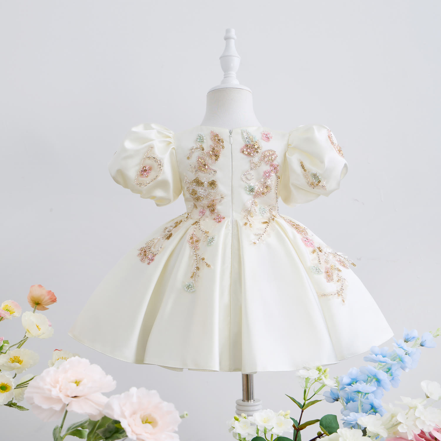 Satin Beaded Short Sleeve Midi Dresses - image 3