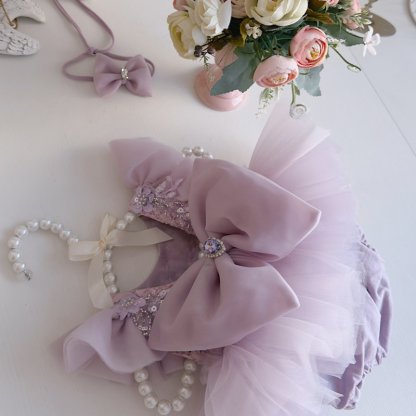 Mesh Folds Rosette Cap Sleeve Short Dresses WIth Hairband - image 5