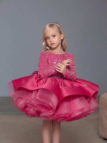 Glitter Bow Long Sleeve Midi Dresses - image 10
