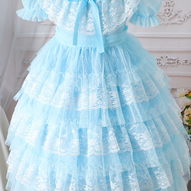 Easter Lace Split Joint Tiered Short Sleeve Maxi Dresses - image 9