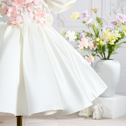 Satin Rosette Short Sleeve Regular Dresses - image 7