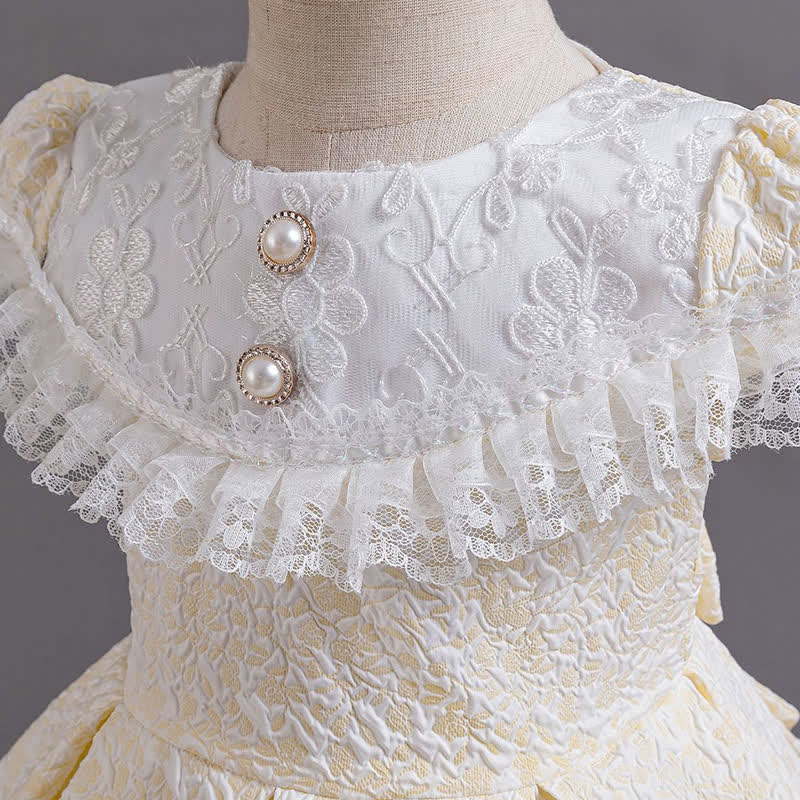 Chemical Fiber Blend Lace Bow Jacquard Short Sleeve Mid-long Dresses - image 4