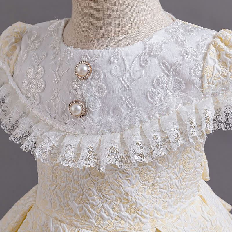 Chemical Fiber Blend Lace Bow Jacquard Short Sleeve Mid-long Dresses - image 4