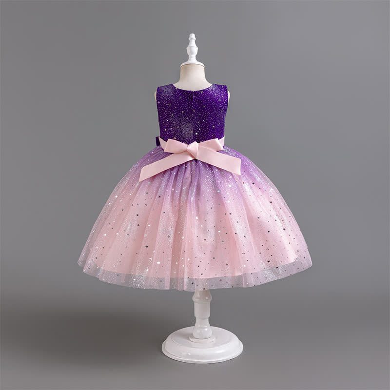 Polyester Cotton Bow Glitter Sleeveless Mid-long Dresses - image 3