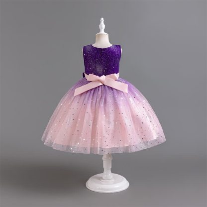 Polyester Cotton Bow Glitter Sleeveless Mid-long Dresses - image 3