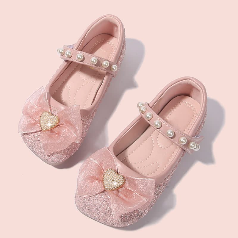 Solid Bow Sequins Pearl Round Toe Mary Janes  - Pink - 22cm - image 3