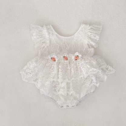 Lace Rosette Cap Sleeve Shorts Bodysuit - image 9