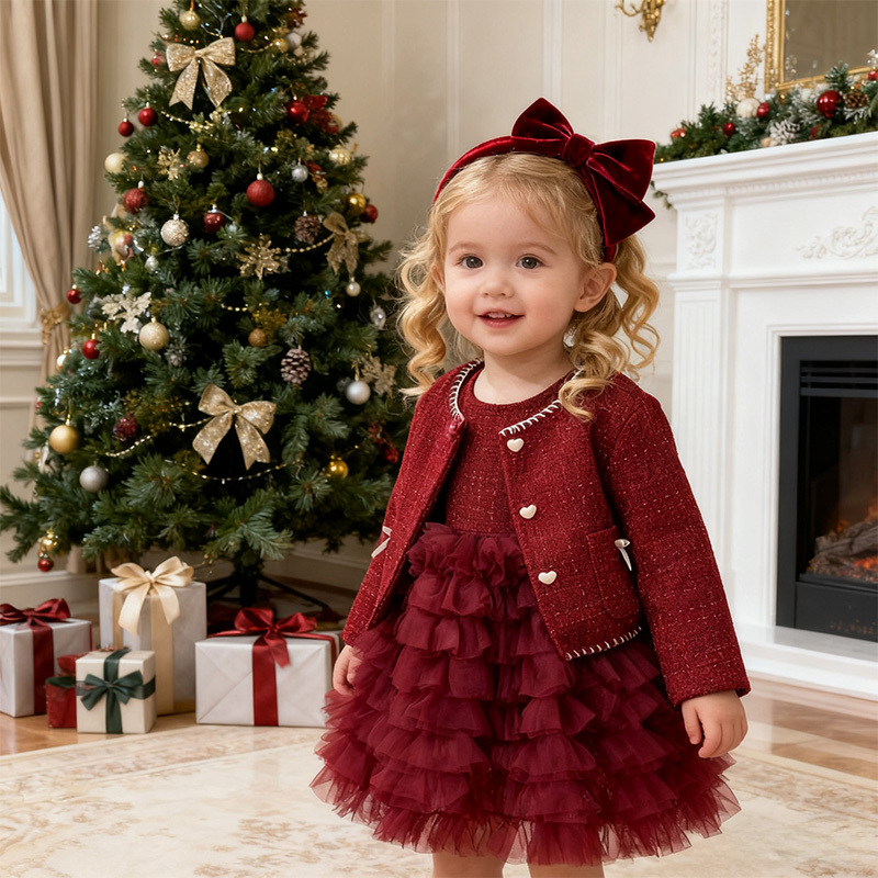 Tweed Folds Bow Long Sleeve Regular Dresses&two-piece Set - image 9