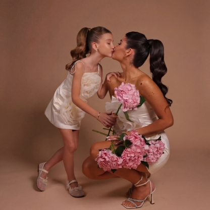 Satin Rosette Sleeveless Short Dresses - image 6