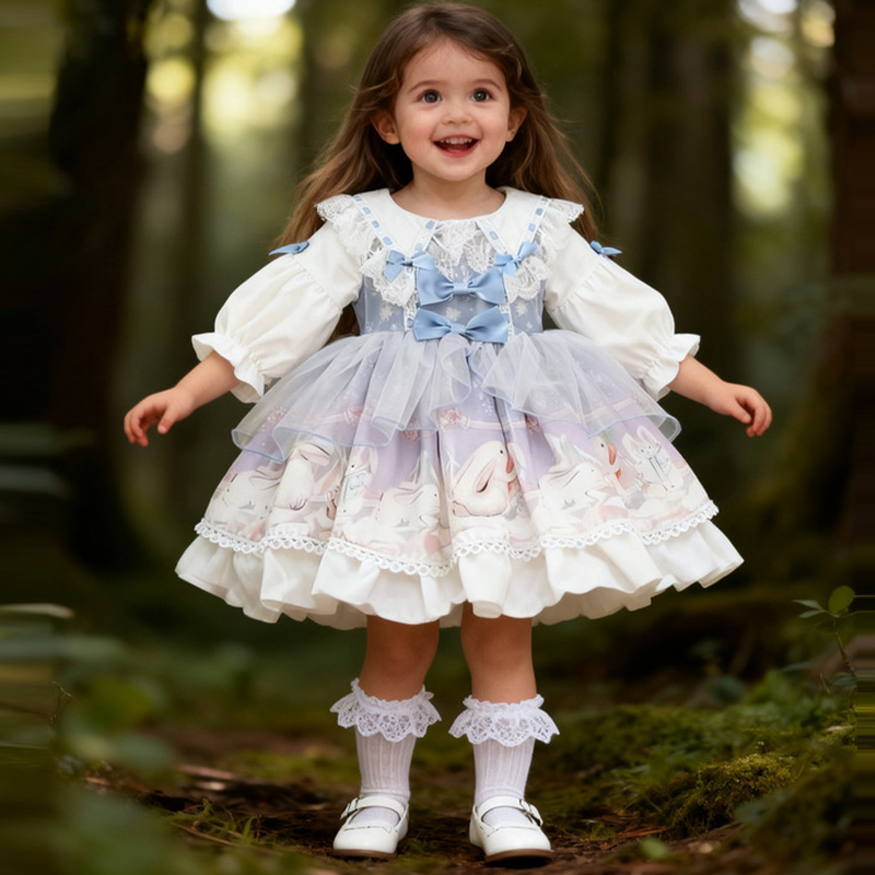 Easter Polyeste Lace Edge Long Sleeve Short Dresses - image 4