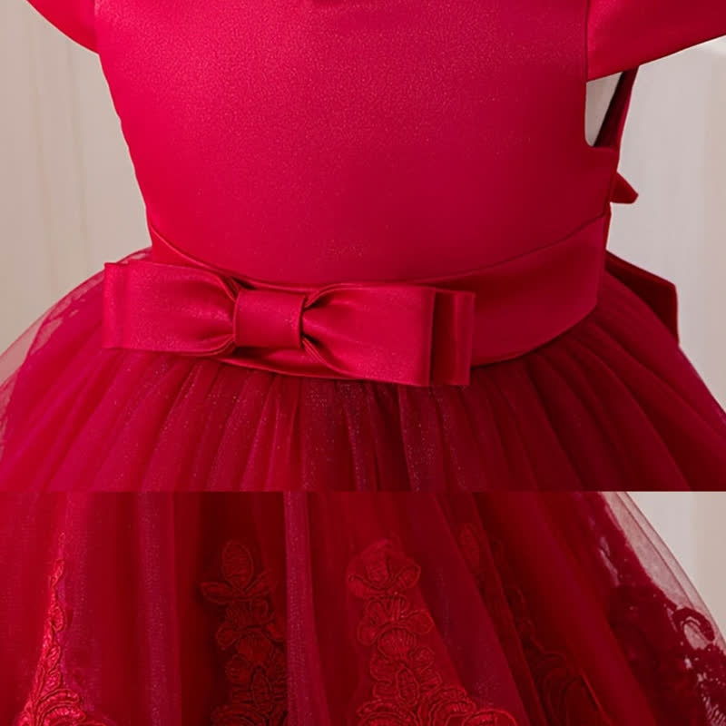 Mesh Bow Imitation Pearls Cap Sleeve Midi Dresses - image 4