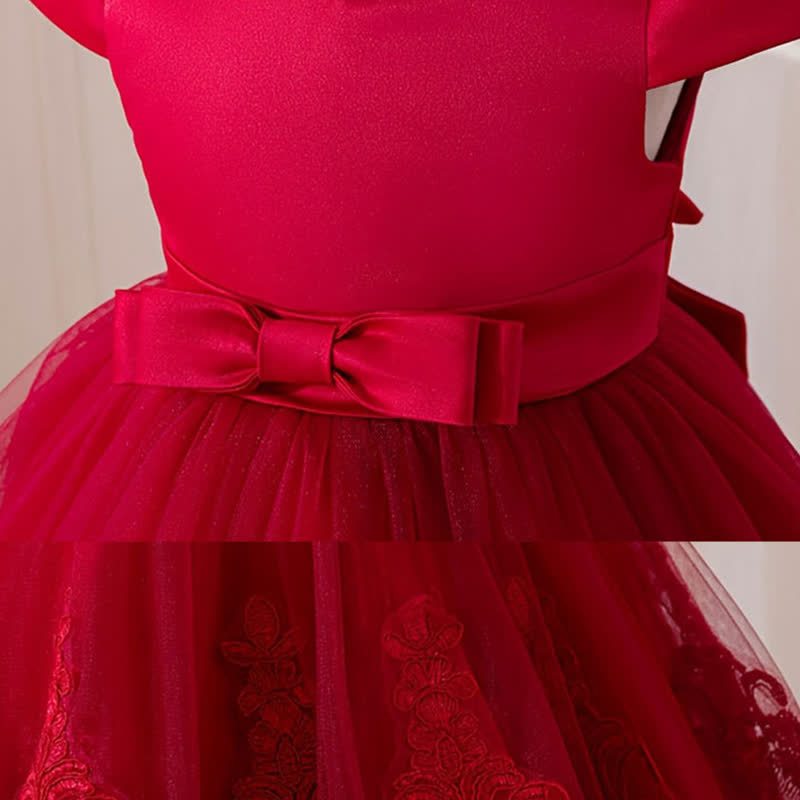 Mesh Bow Imitation Pearls Cap Sleeve Midi Dresses - image 4