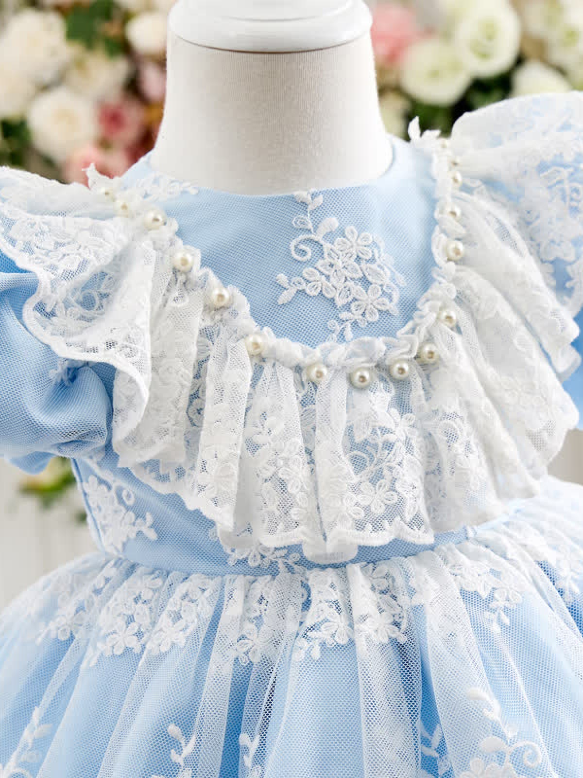 Satin & Mesh Pearl Lace Edge Short Sleeve Midi Dresses - image 15