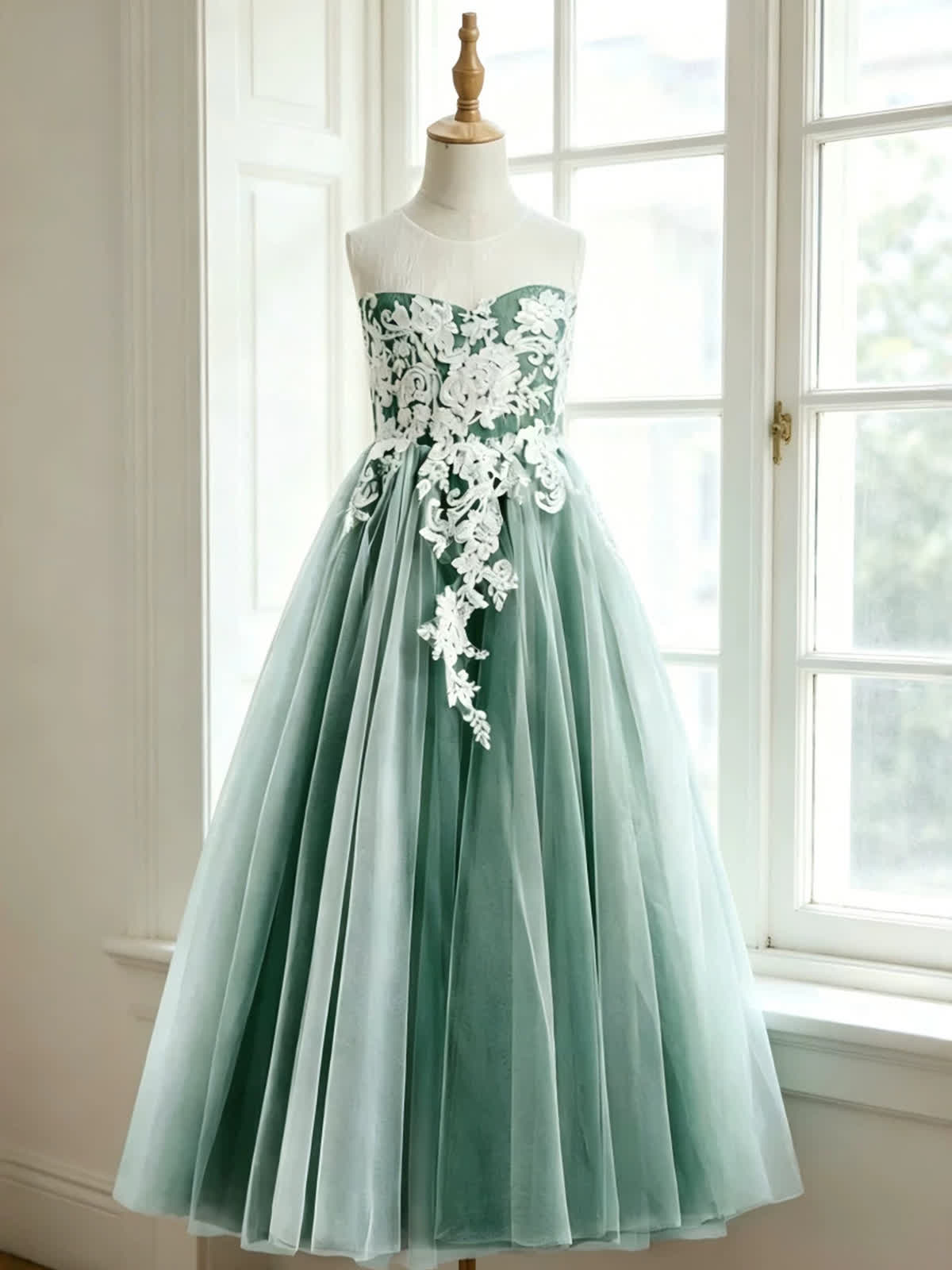 Mesh Lace Sleeveless Maxi Dresses - Bean Green - 14-15Y - image 16