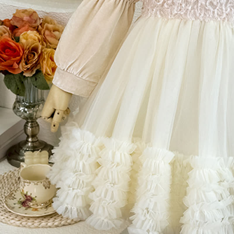 [Archive Sale] Chemical Fiber Blend Folds Fluffy Long Sleeve Mid-long Dresses - image 7