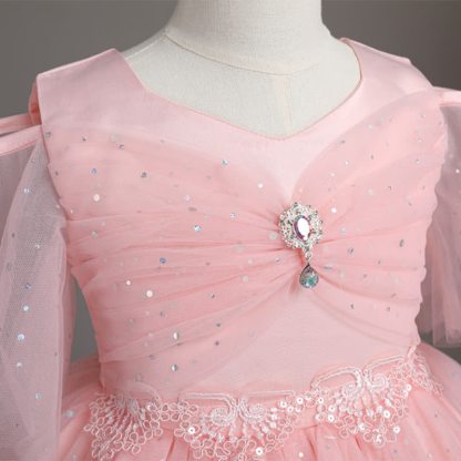 Mesh Lace Glitter Short Sleeve Mid-long Dresses - image 7