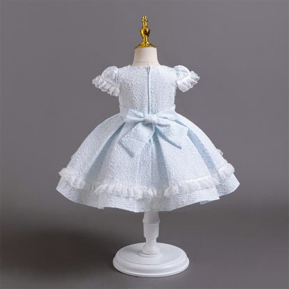 Chemical Fiber Blend Lace Bow Jacquard Short Sleeve Mid-long Dresses - image 11