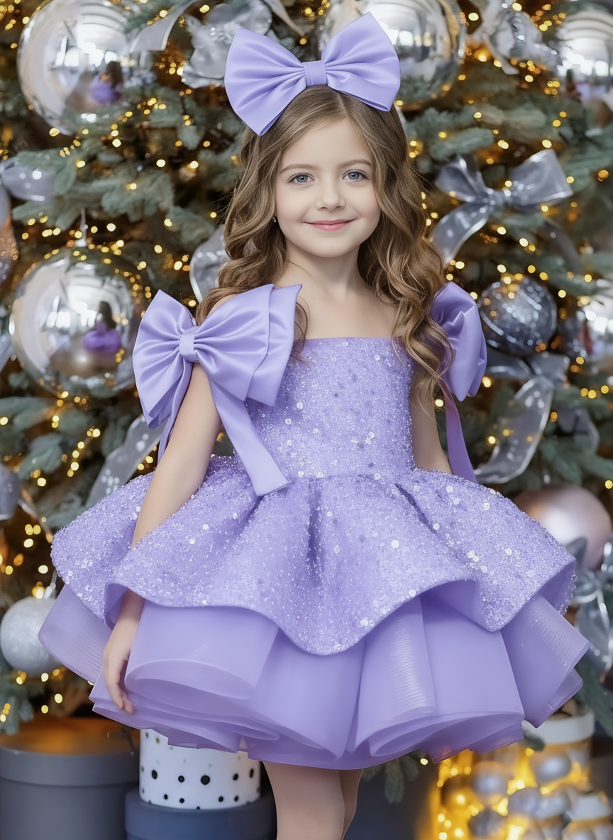 Glitter Bow Sleeveless Midi Dresses - Purple - 12-13Y - image 13