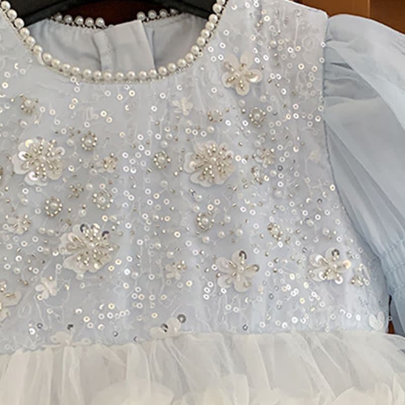 [Archive Sale] Mesh Sequins Folds Long Sleeve Mid-long Dresses - image 9