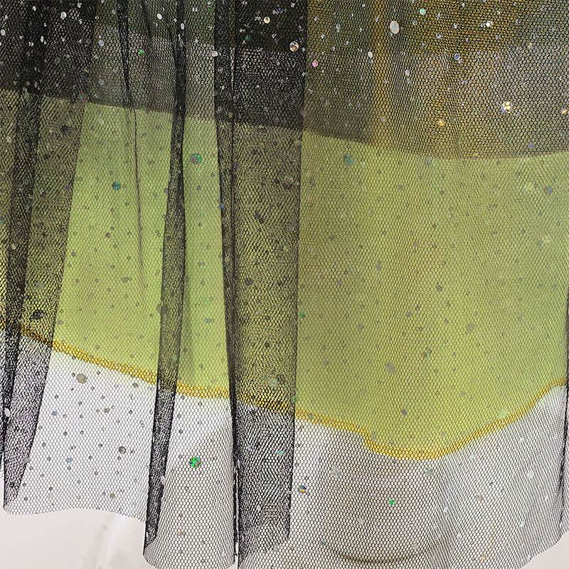 Chemical Fiber Blend Glitter Folds Short Sleeve Mid-long Dresses - image 8