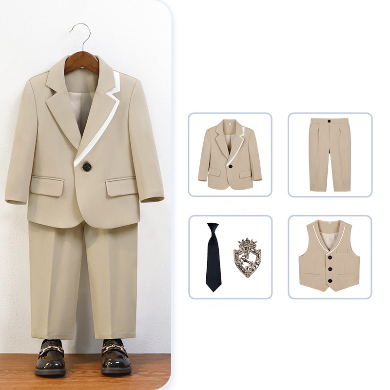 [Archive Sale] Chemical Fiber Blend Tie Regular Sleeve Regular Formal Suit - Khaki - Vest 5-piece Set - 110cm - image 1