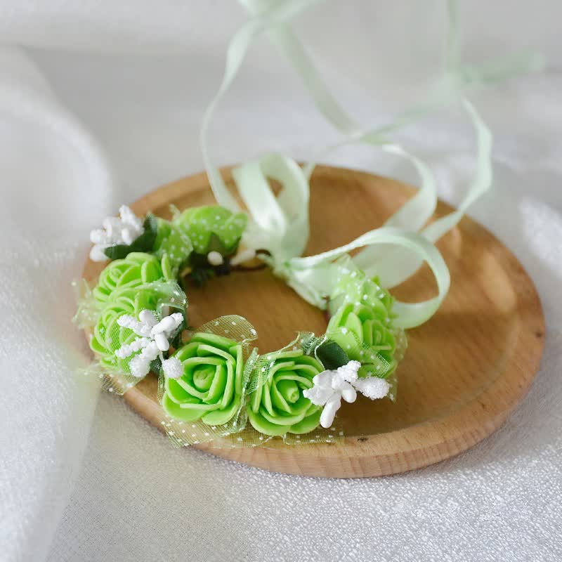 Solid Rosette Wrist Corsage - Green - 17CM - image 9